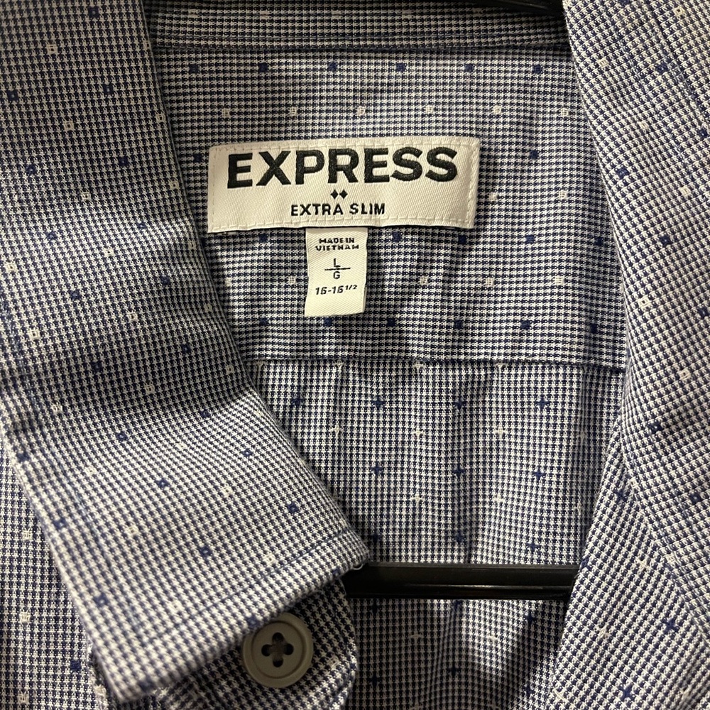 Express Men's Navy Checkered Button Down Shirt